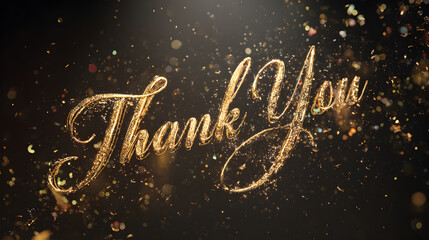 Golden glitter Thank You typography on dark background with sparkling particles celebrating International Thank You Day and gratitude concept

