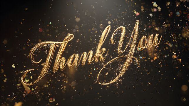 Golden glitter Thank You typography on dark background with sparkling particles celebrating International Thank You Day and gratitude concept

