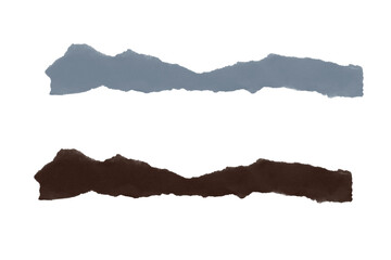 Blue Gray and Dark Brown Torn Paper Strips Isolated on White Background