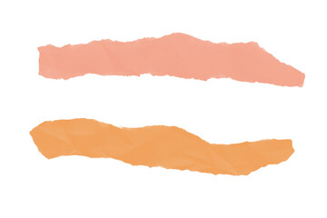 Coral and Orange Torn Paper Strips Isolated on White Background for Collage and Design