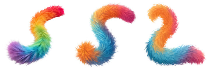 Set of A furry tail with different colors isolated on a transparent background 