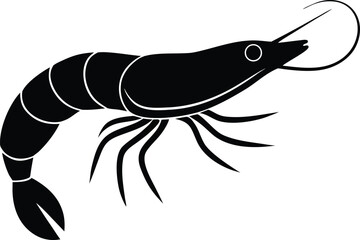 Shrimp silhouette vector icon. Seafood and aquatic animal symbol.