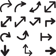 Collection of various black arrow icons pointing in different directions on white