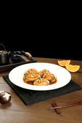 Steamed Abalone with Garlic Vermicelli Noodles Chinese Seafood Dish Premium Restaurant Cuisine