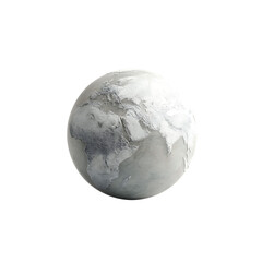 Grey sphere with rough texture isolated on transparent background, closeup view