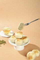 Traditional Mung Bean Puff Pastry Desserts with Tea - Old Fashioned Asian Sweet Treats