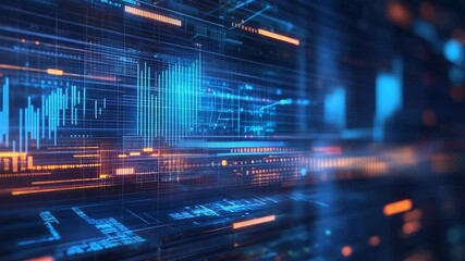 Analyzing digital data charts on futuristic interface screen - Powered by Adobe