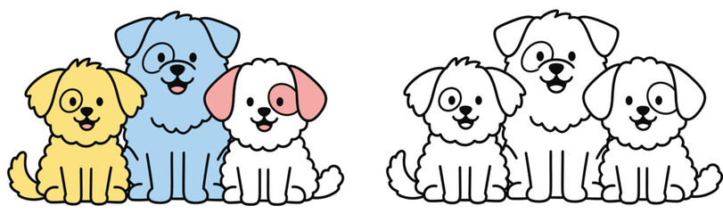 Cute Cartoon Dog Family Illustration - Adorable Puppy Pack Vector Art for Pet Lovers and Children's Designs