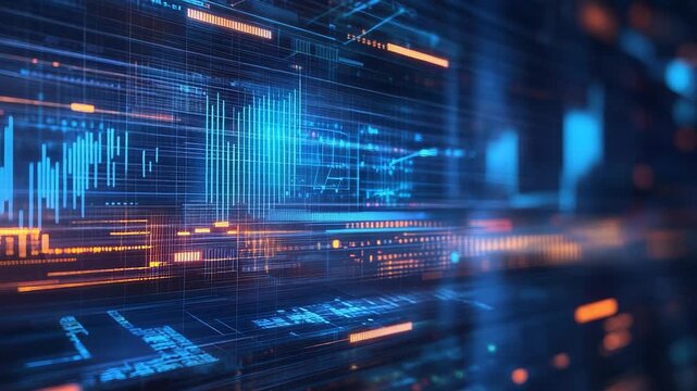 Analyzing digital data charts on futuristic interface screen - Powered by Adobe