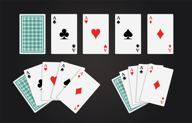 Obraz premium Playing cards. Aces of different suits on a black background. Vector clipart.