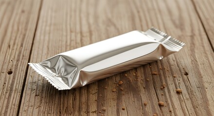 Silver Foil Snack Bar on Wooden Surface