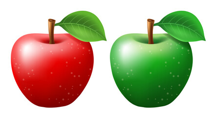 Red and green apple. Vector 3D clipart isolated on white background.
