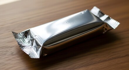 Silver Foil Snack Bar on Wooden Surface