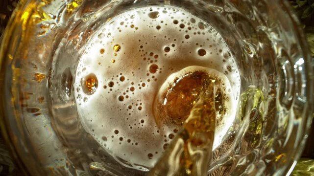 Super Slow Motion Detail Shot of Pouring Beer Inside Glass at 1000fps.
