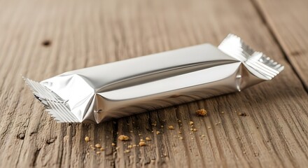 Silver Foil Snack Bar on Wooden Surface