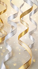 Sparkling new year background with golden and silver ribbons and shimmering lights