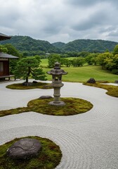 Zen garden stands peacefully in a traditional Japanese landscape