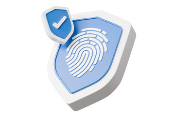 3d fingerprint shield with checkmark icon. identity security concept. Minimal cartoon biometrics login badge for app icon web banner. isolated on white background. 3d render.