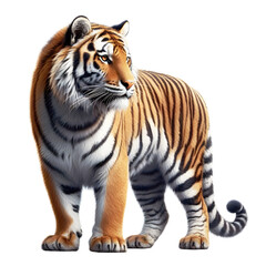 Fototapeta premium Tiger PNG isolated on a Transparent background, Front Side view, tiger standing full body HD image generated by Ai. 