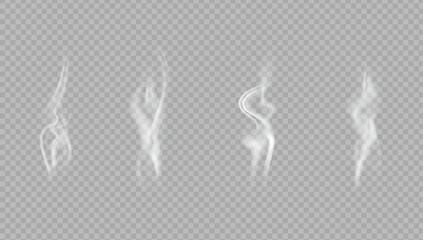 Realistic steam or smoke on hot tea, coffee, food. PNG Stock royalty free.