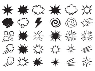 Comic cartoon line explosive effect, speed burst motion element set. 