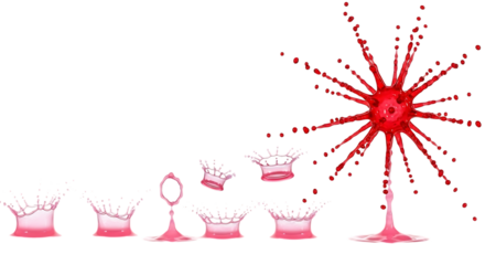 A series of water splashes, each capturing a unique moment in the collision, forming a crownlike shape, isolated on transparent background the vibrant red color adds a dynamic and captivating element