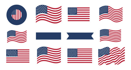USA Flag Icon Set – American Patriot Symbols, Memorial Day, and 4th of July Vector Collection