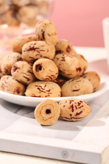 Xinjiang Red Pitted Dried Dates in Bowl - Traditional Chinese Healthy Snack Food
