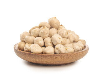 Dried Chickpeas in Wooden Bowl on White Background - Healthy Legume Food Ingredient