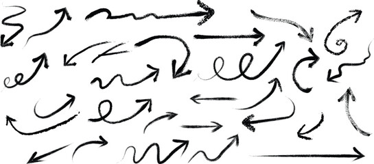 Collection of Hand Drawn Brush Stroke Arrows in Various Styles and Directions Keywords: arrow, direction, pointer, sign, symbol, graphic