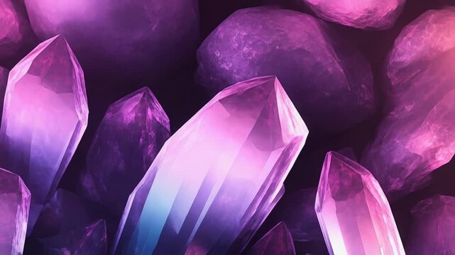 Shining purple crystal gemstones creating abstract background pattern