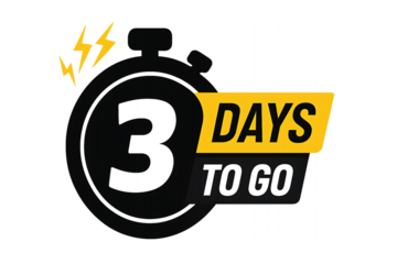 Countdown timer showing three days left with lightning bolt accents