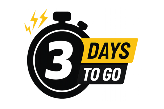 Countdown timer showing three days left with lightning bolt accents