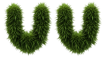 Two green spiky plants forming the letter w isolated on transparent background