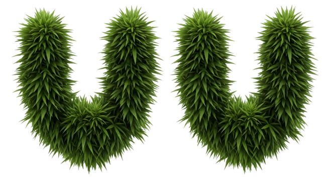Two green spiky plants forming the letter w isolated on transparent background - Powered by Adobe