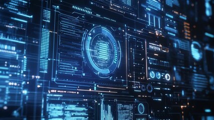 Futuristic digital interface displaying data and information analytics - Powered by Adobe