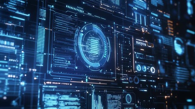 Futuristic digital interface displaying data and information analytics - Powered by Adobe