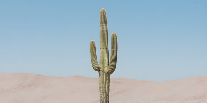 Majestic Saguaro Cactus Standing Tall in the Arizona Desert Under Clear Blue Sky A Symbol of the American Southwest and Desert Plant Life with Rolling Sand Dunes - Powered by Adobe