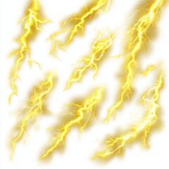 Collection of yellow lightning bolts isolated on white background