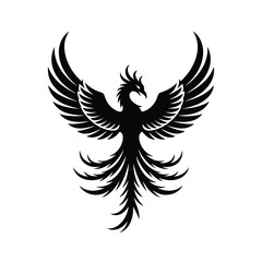 Stylized black silhouette of a mythical phoenix bird
