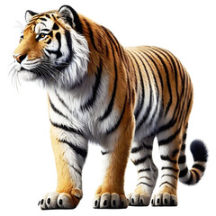Obraz premium Tiger PNG isolated on a Transparent background, Front Side view, tiger standing full body HD image generated by Ai. 