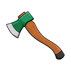 Cartoon axe with green head and wooden handle