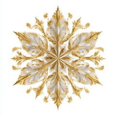 Elegant golden snowflake ornament isolated on white background