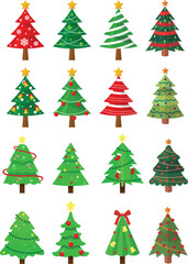 A set of Christmas tree vector illustrations for winter holiday decoration and celebration design