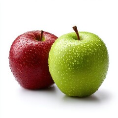 Two fresh apples one red and one green isolated on white background