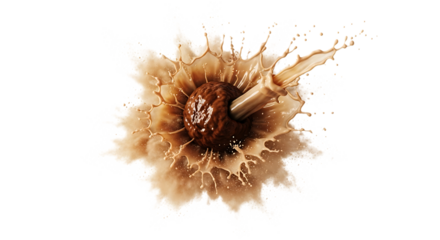 Chocolate ball exploding with liquid chocolate isolated on transparent background decadent and dynamic image capturing the rich and intense flavor of chocolate in a visually stunning display