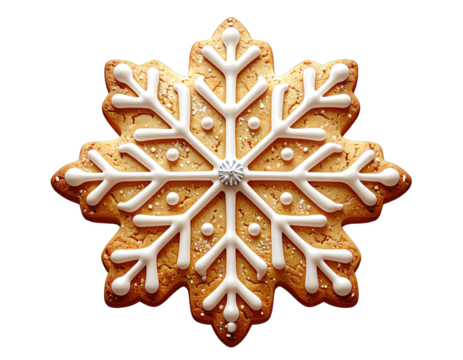 Delicious snowflake shaped cookie decorated with white icing for winter holidays.
