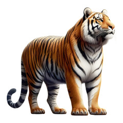 Obraz premium Tiger PNG isolated on a Transparent background, Side view, tiger standing full body HD image generated by Ai. 
