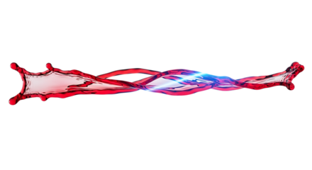 A captivating collision of red and blue liquid streams intertwining in midair, creating a mesmerizing dance of color and form, isolated on transparent background the dynamic energy and vibrant hues ev
