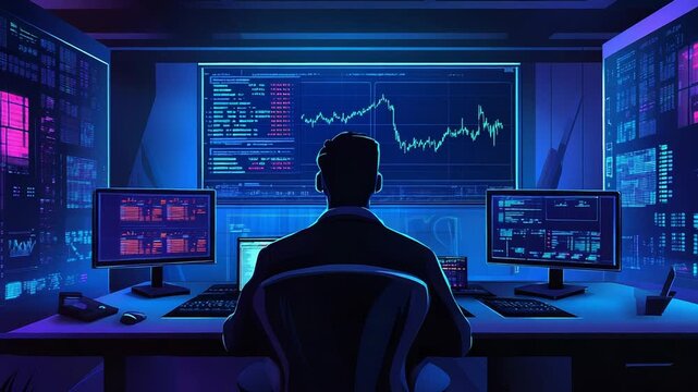 Financial trader monitoring stock market data in digital office